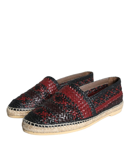 Dolce & Gabbana Black Maroon Woven Leather Buffalo Men Espadrille Shoes Dolce & Gabbana