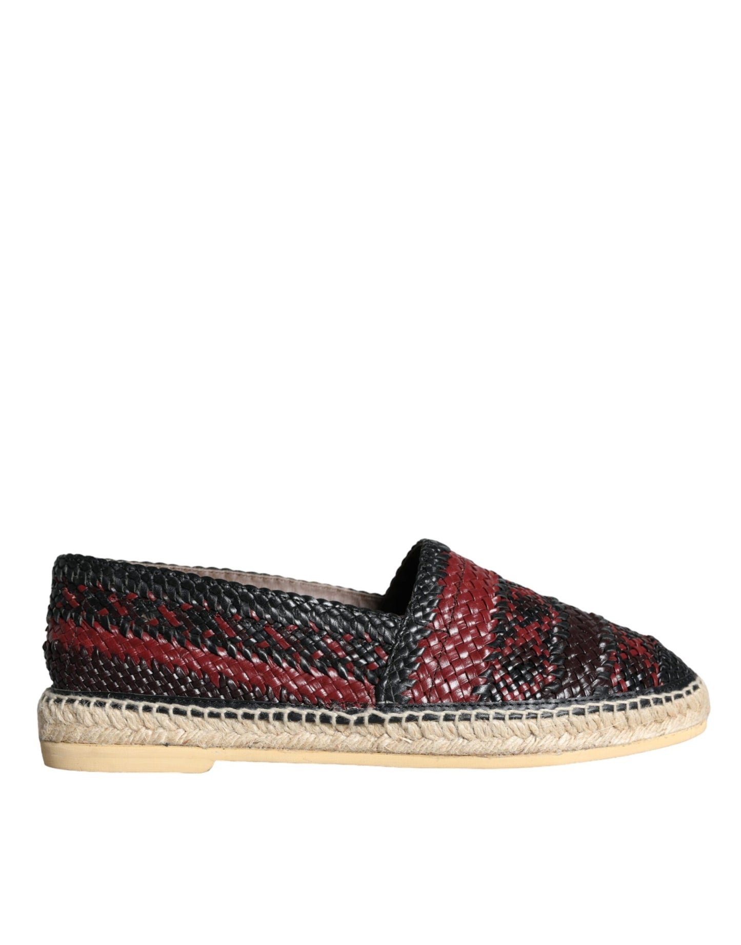 Dolce & Gabbana Black Maroon Woven Leather Buffalo Men Espadrille Shoes Dolce & Gabbana