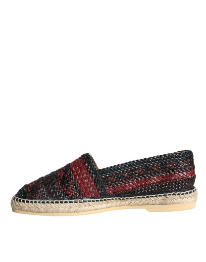 Dolce & Gabbana Black Maroon Woven Leather Buffalo Men Espadrille Shoes Dolce & Gabbana