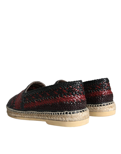 Dolce & Gabbana Black Maroon Woven Leather Buffalo Men Espadrille Shoes Dolce & Gabbana