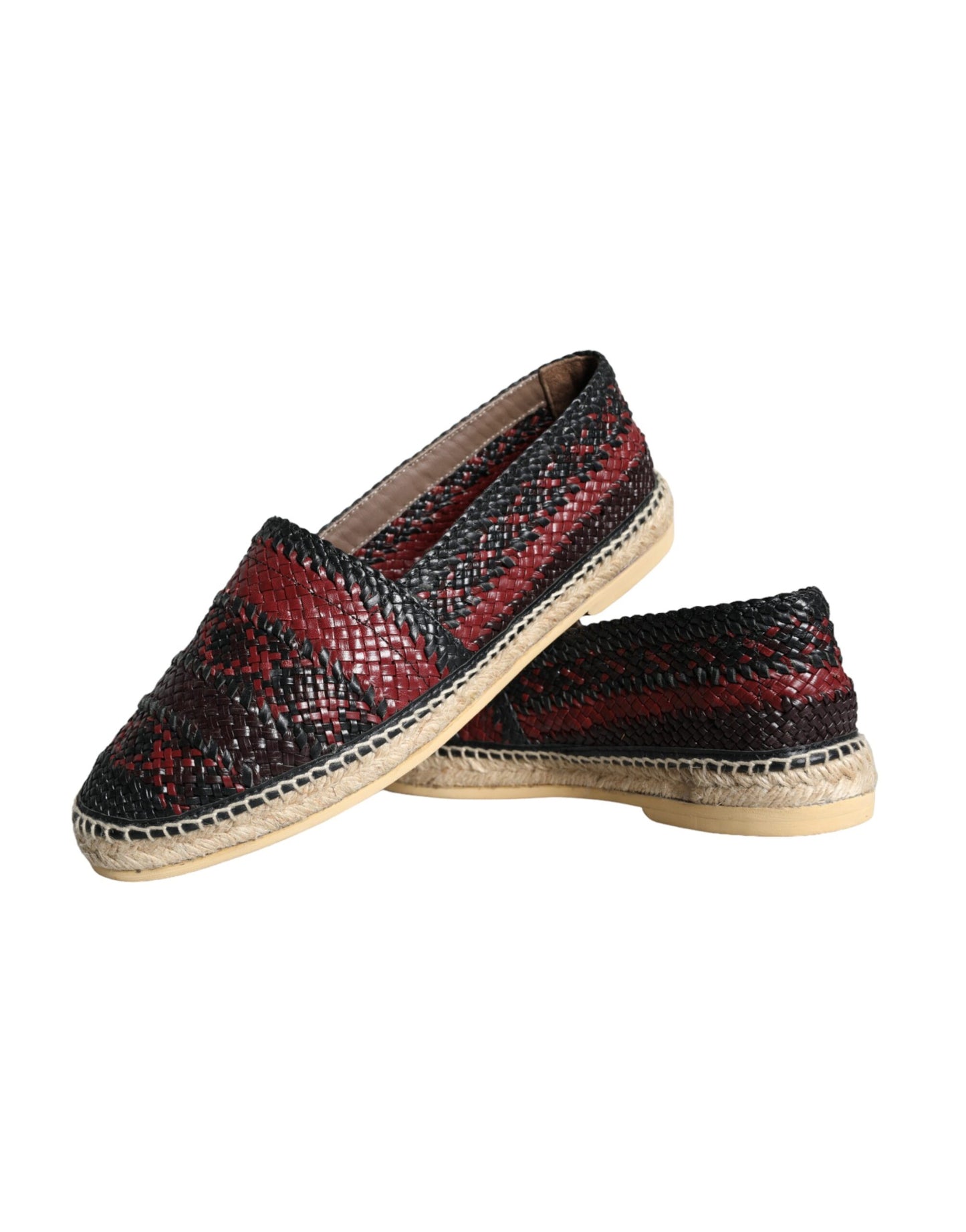 Dolce & Gabbana Black Maroon Woven Leather Buffalo Men Espadrille Shoes Dolce & Gabbana