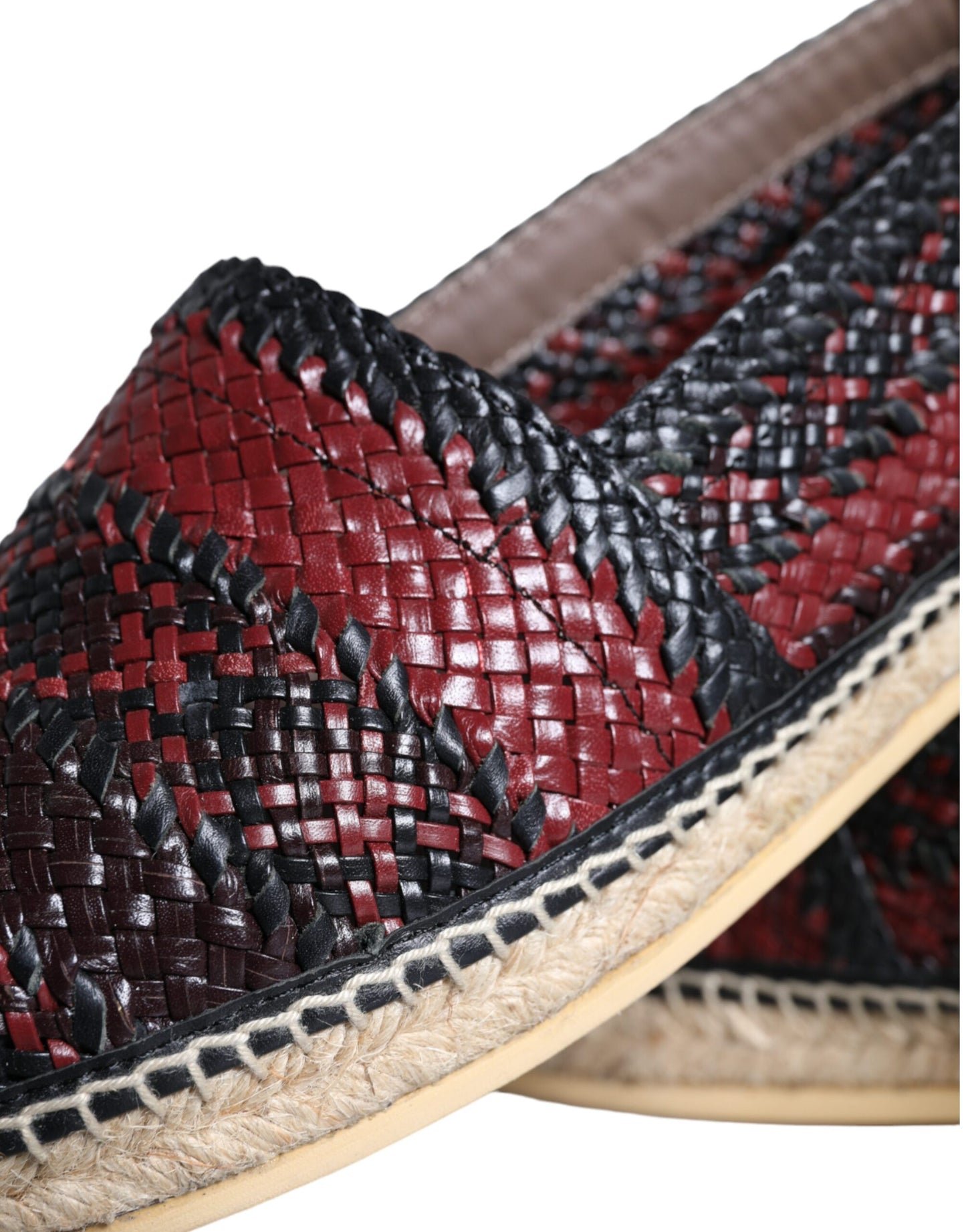 Dolce & Gabbana Black Maroon Woven Leather Buffalo Men Espadrille Shoes Dolce & Gabbana