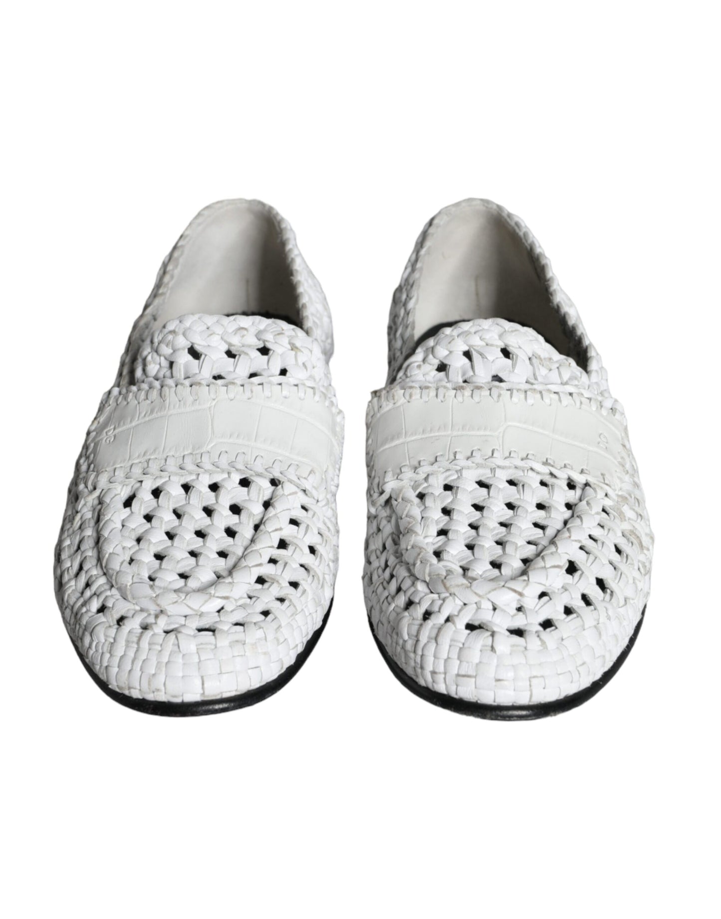 Dolce & Gabbana White Woven Leather Slip On Loafers Men Shoes Dolce & Gabbana