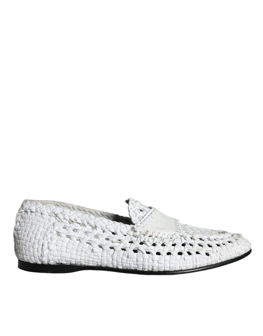 Dolce & Gabbana White Woven Leather Slip On Loafers Men Shoes Dolce & Gabbana