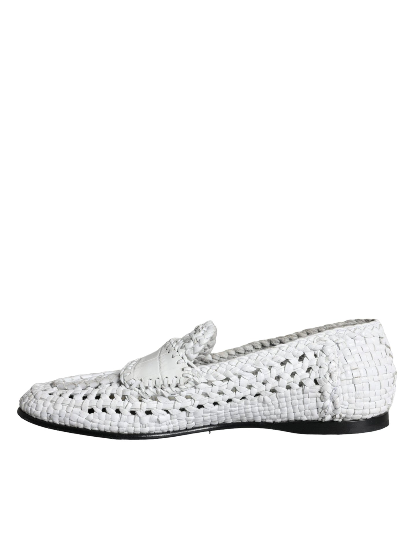 Dolce & Gabbana White Woven Leather Slip On Loafers Men Shoes Dolce & Gabbana