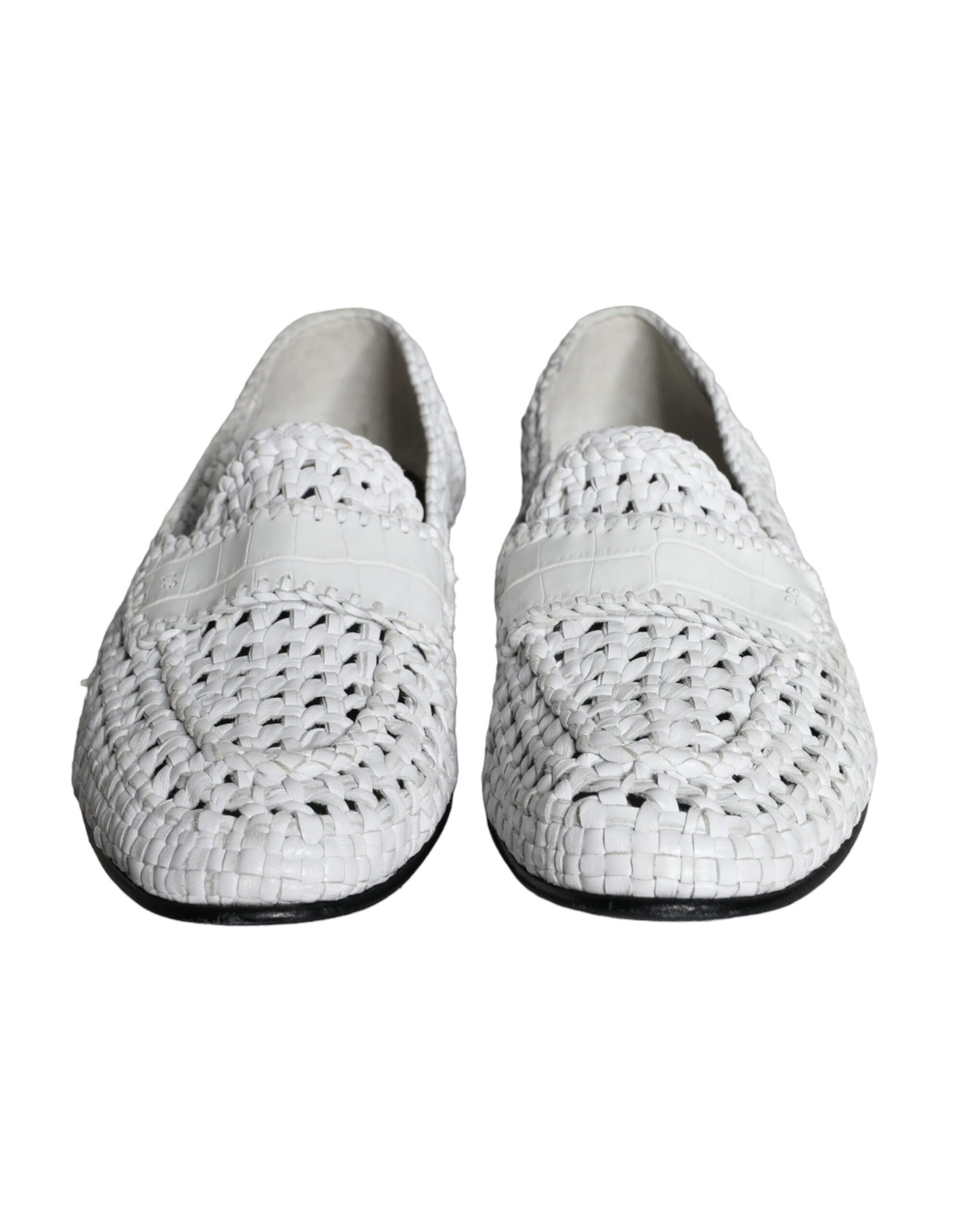 Dolce & Gabbana White Woven Leather Slip On Loafers Men Shoes