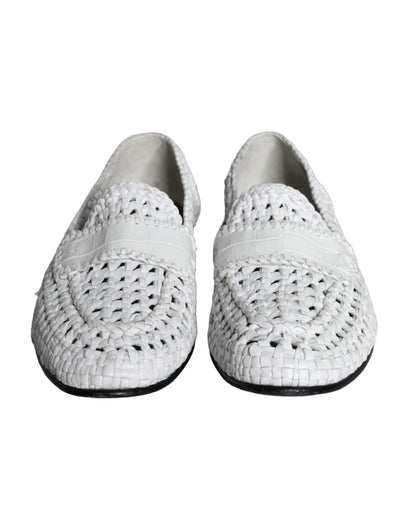 Dolce & Gabbana White Woven Leather Slip On Loafers Men Shoes Dolce & Gabbana