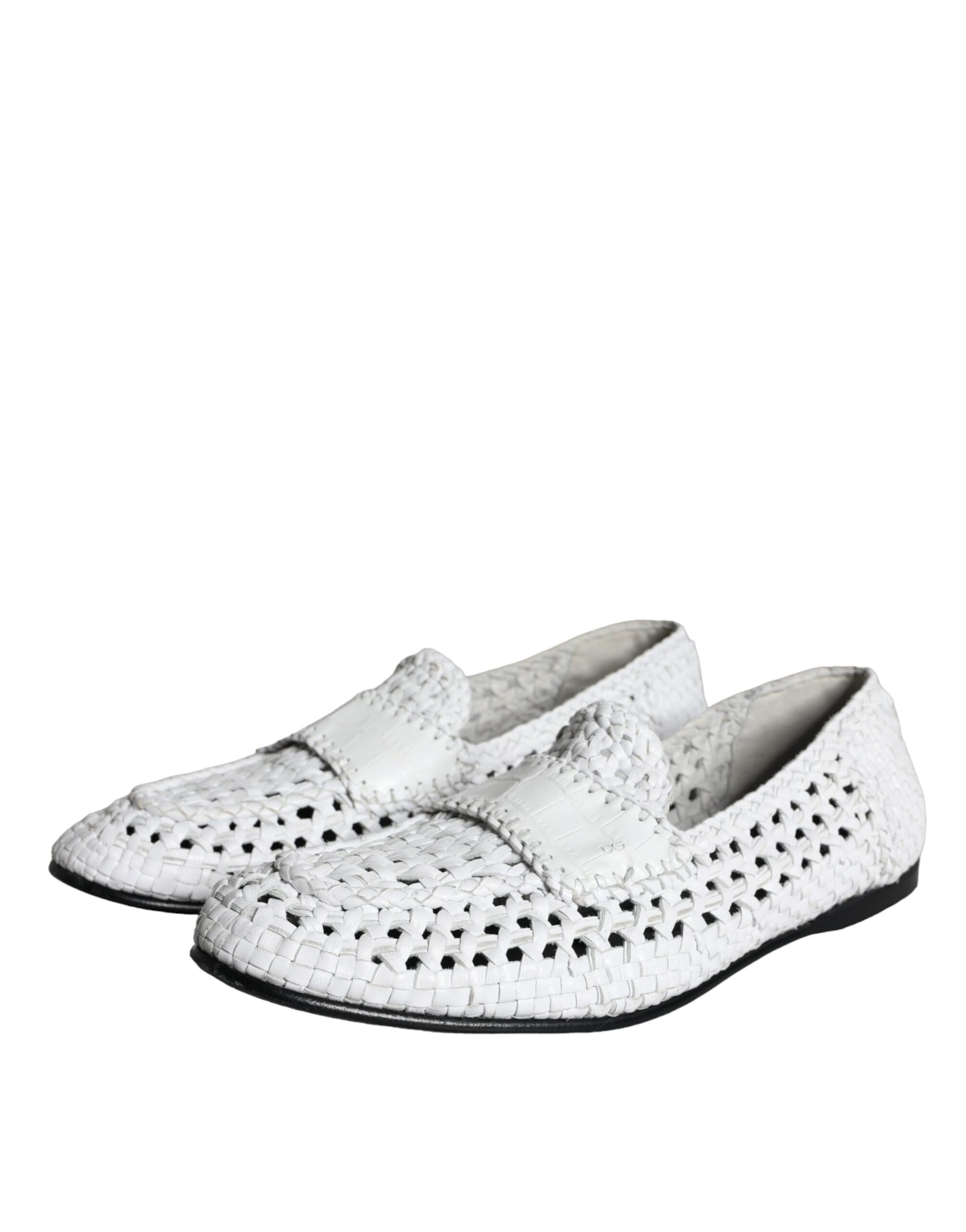 Dolce & Gabbana White Woven Leather Slip On Loafers Men Shoes