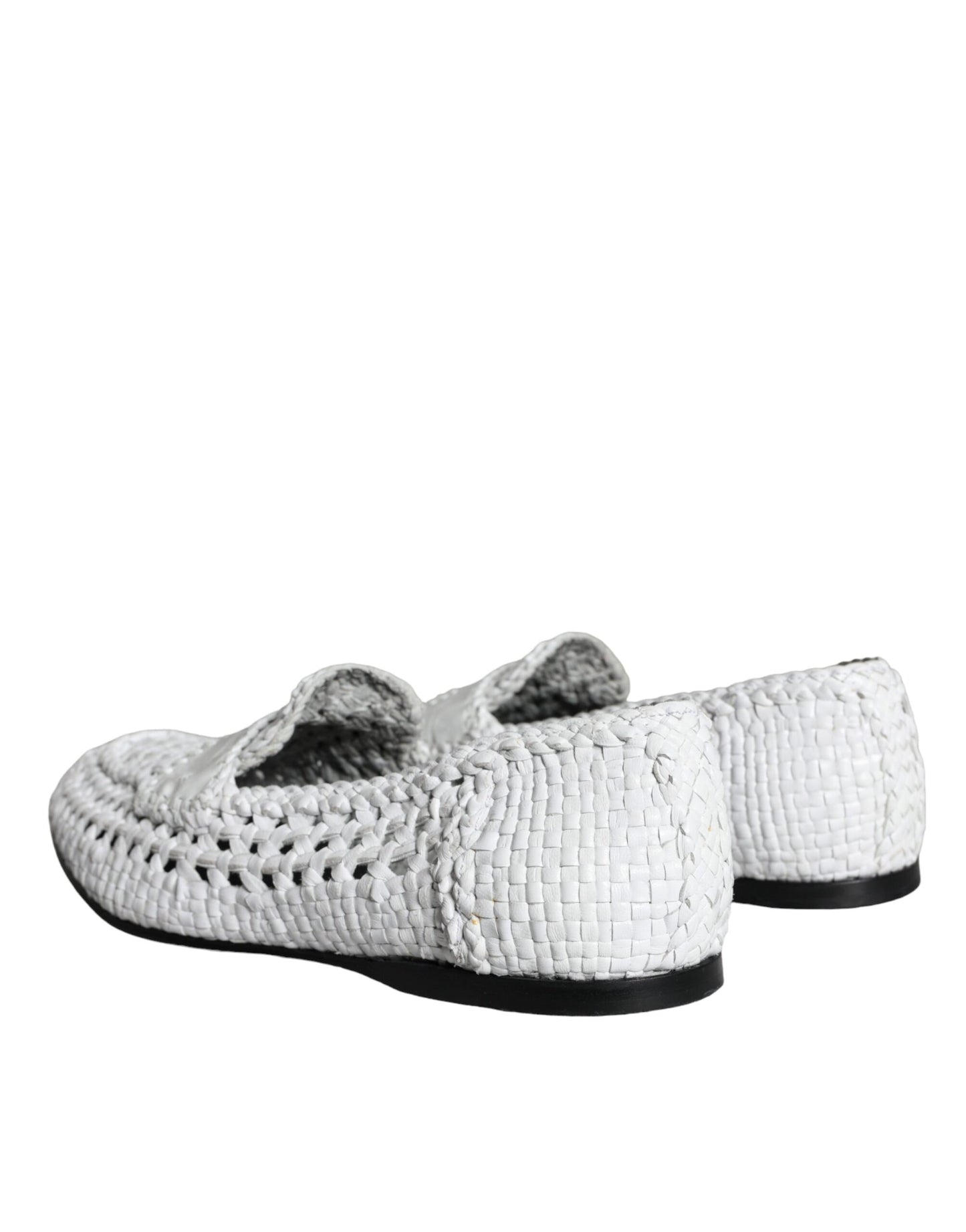 Dolce & Gabbana White Woven Leather Slip On Loafers Men Shoes Dolce & Gabbana