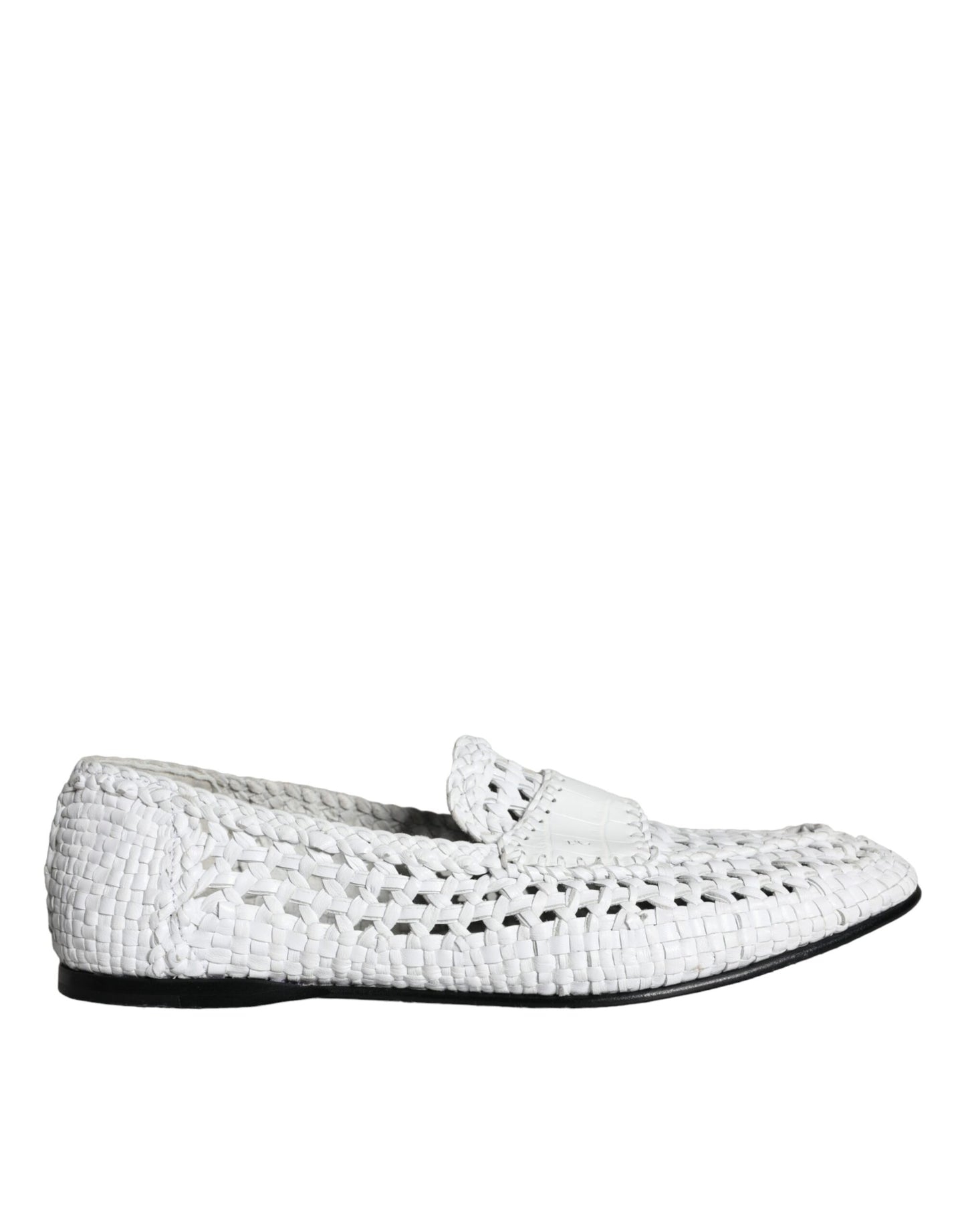 Dolce & Gabbana White Woven Leather Slip On Loafers Men Shoes Dolce & Gabbana