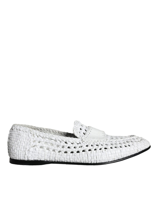 Dolce & Gabbana White Woven Leather Slip On Loafers Men Shoes Dolce & Gabbana