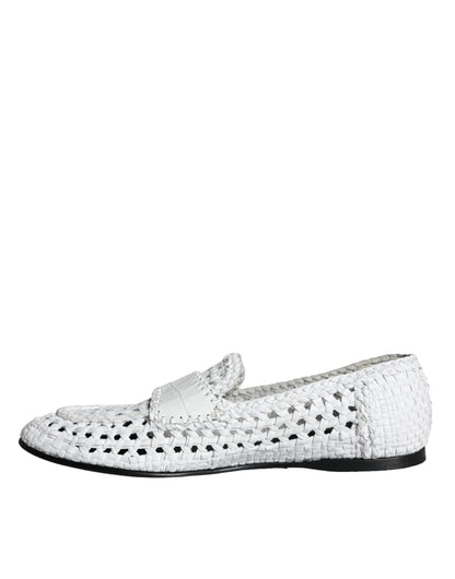 Dolce & Gabbana White Woven Leather Slip On Loafers Men Shoes Dolce & Gabbana