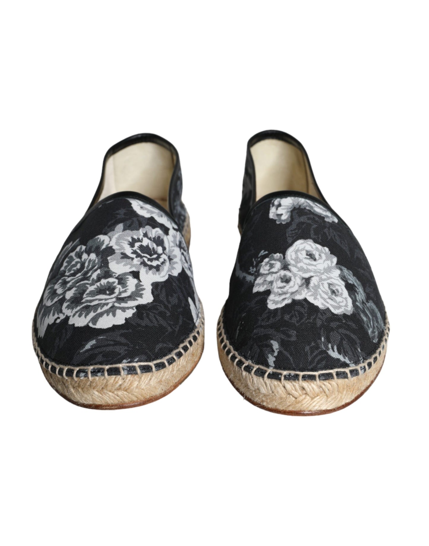 Dolce & Gabbana Black Floral Cotton Leather Espadrilles Shoes Dolce & Gabbana