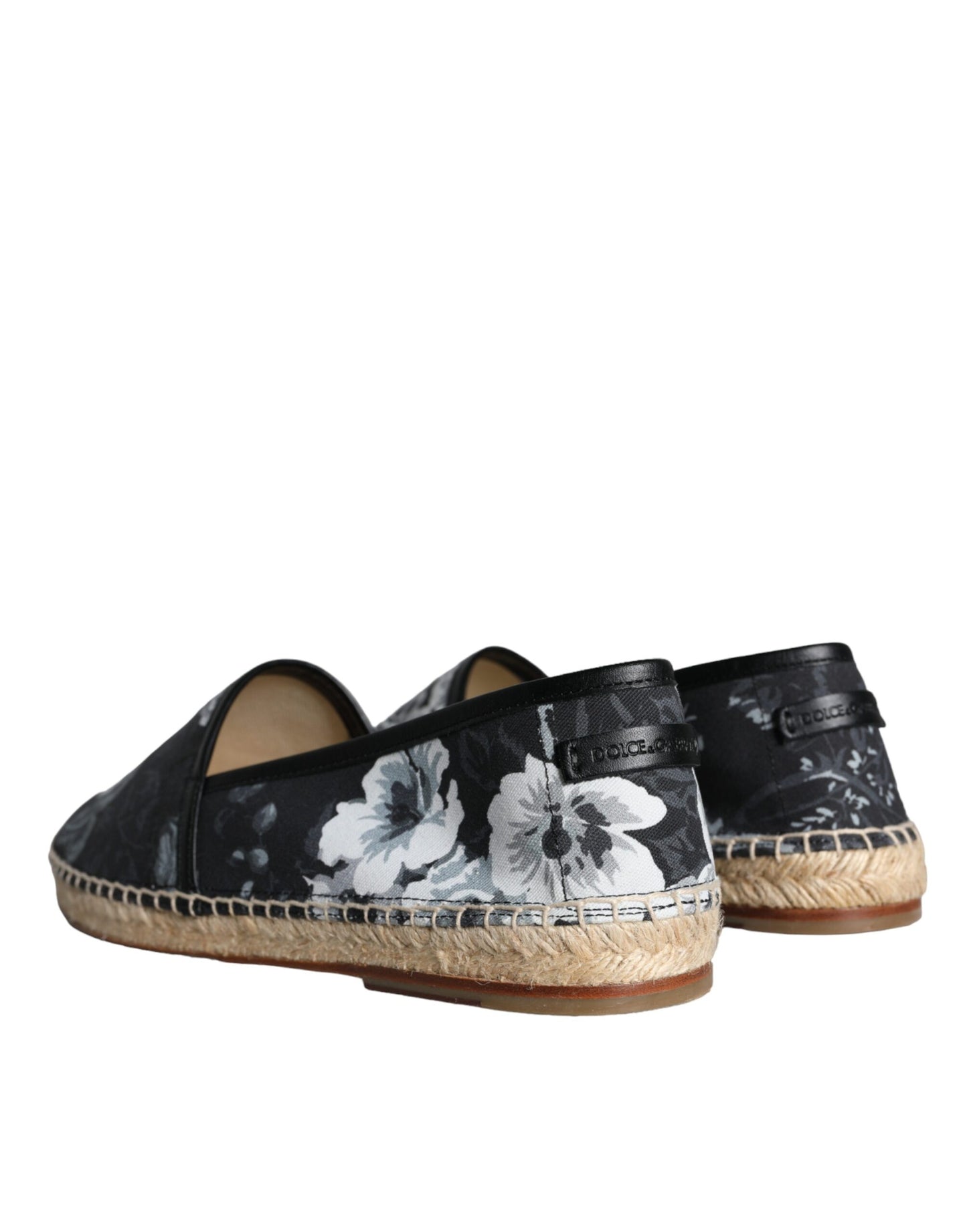 Dolce & Gabbana Black Floral Cotton Leather Espadrilles Shoes Dolce & Gabbana