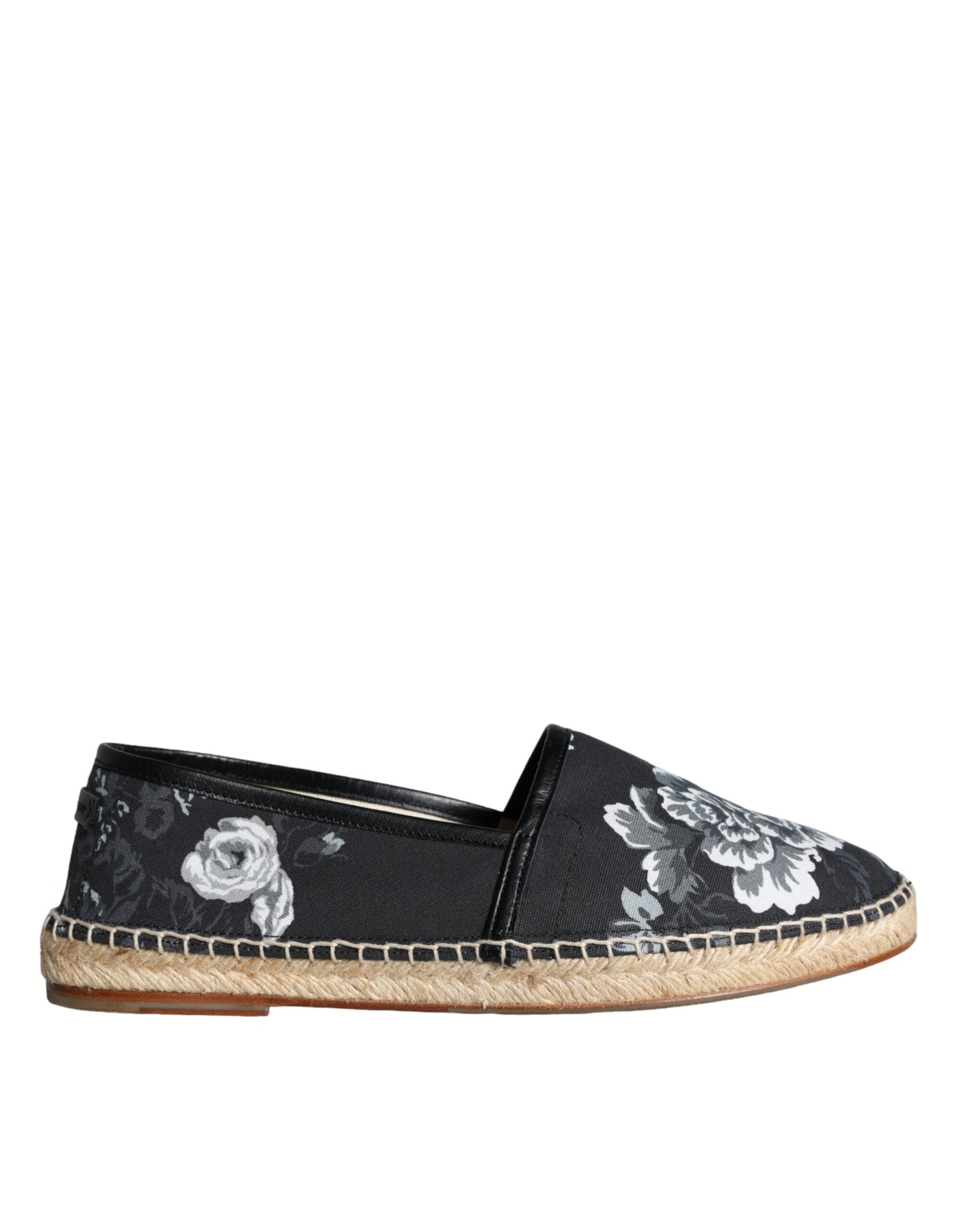 Dolce & Gabbana Black Floral Cotton Leather Espadrilles Shoes Dolce & Gabbana