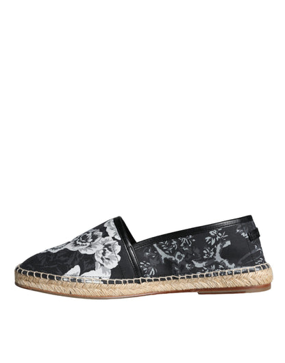 Dolce & Gabbana Black Floral Cotton Leather Espadrilles Shoes Dolce & Gabbana