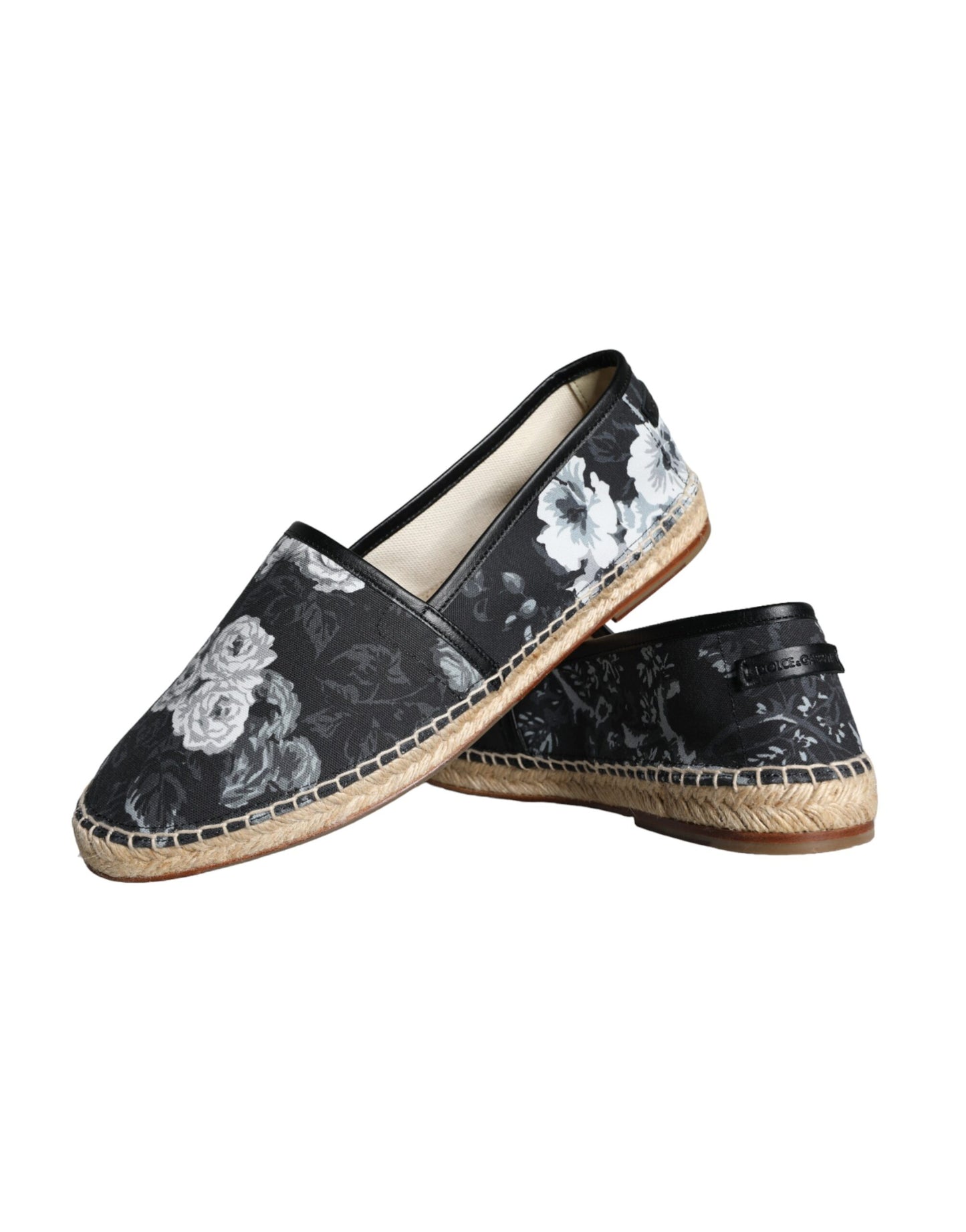 Dolce & Gabbana Black Floral Cotton Leather Espadrilles Shoes Dolce & Gabbana