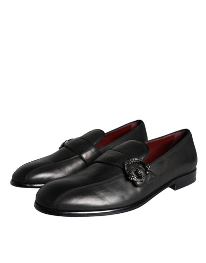 Dolce & Gabbana Black Leather Logo Loafers Men Dress Shoes Dolce & Gabbana