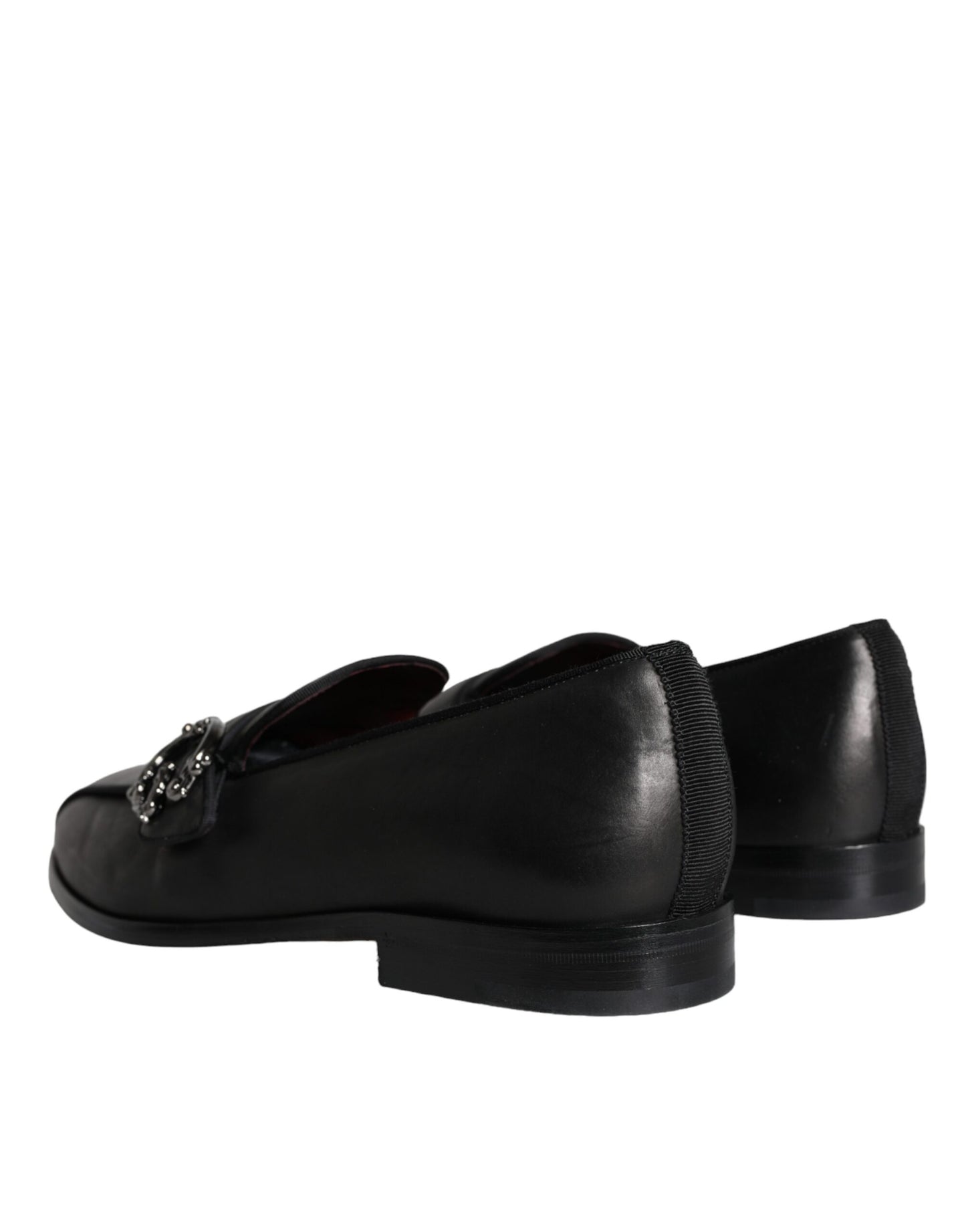 Dolce & Gabbana Black Leather Logo Loafers Men Dress Shoes Dolce & Gabbana