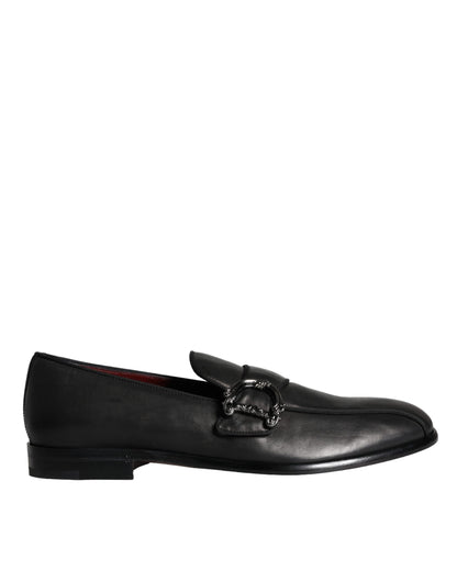 Dolce & Gabbana Black Leather Logo Loafers Men Dress Shoes Dolce & Gabbana