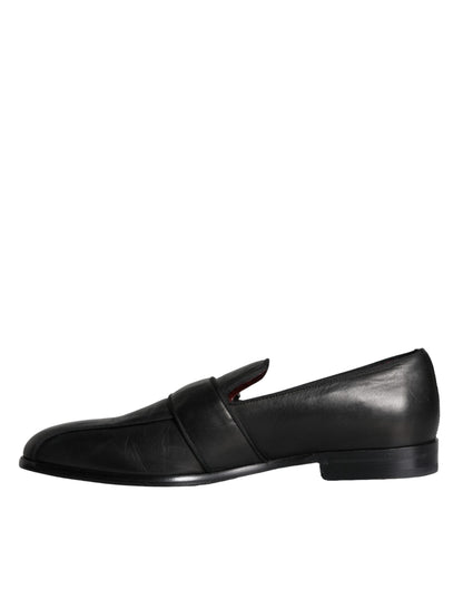 Dolce & Gabbana Black Leather Logo Loafers Men Dress Shoes Dolce & Gabbana