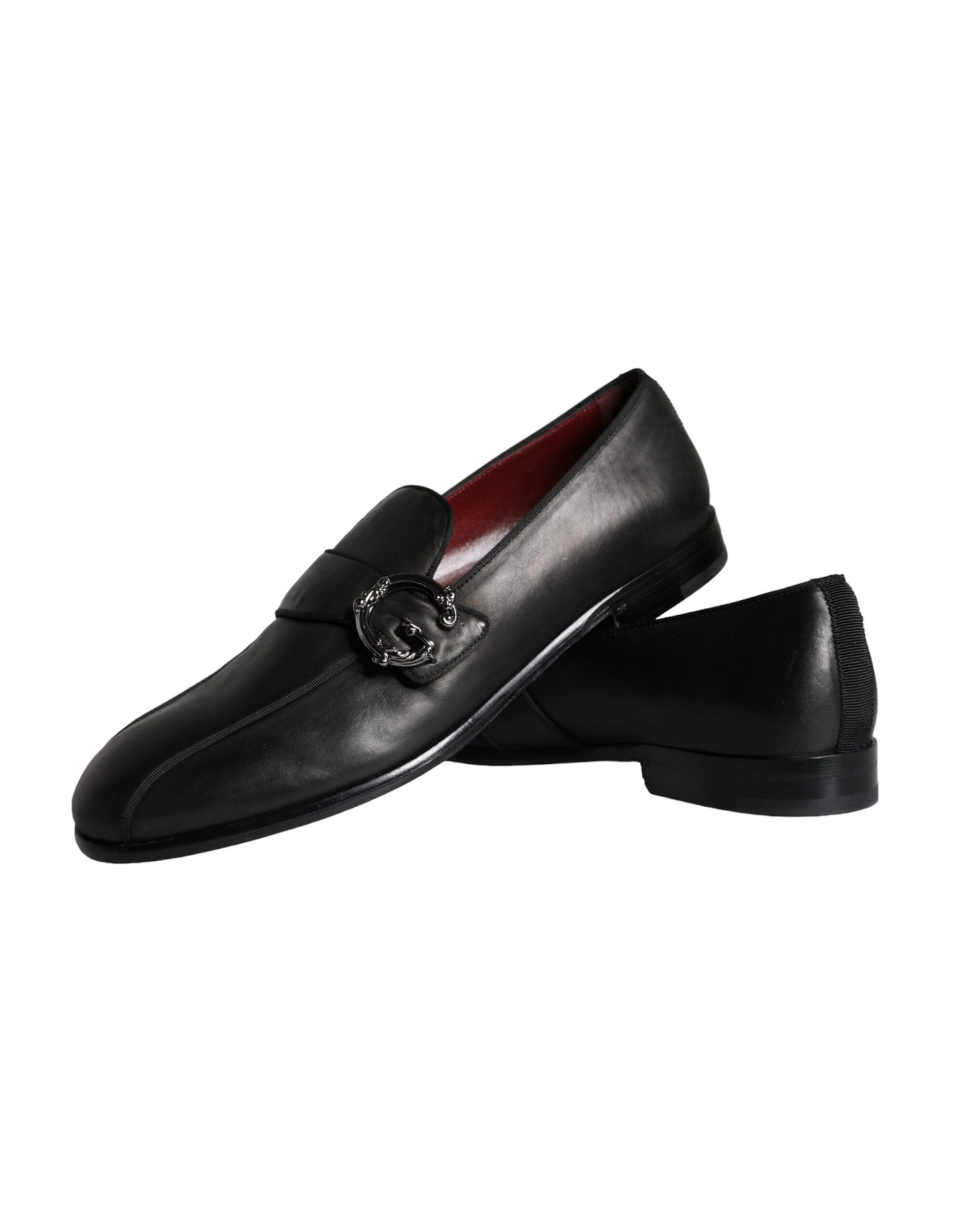 Dolce & Gabbana Black Leather Logo Loafers Men Dress Shoes Dolce & Gabbana