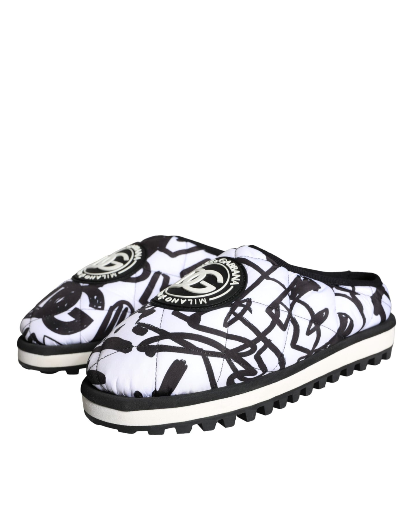 Dolce & Gabbana Black White Quilted Logo Sandals Slides Shoes Dolce & Gabbana