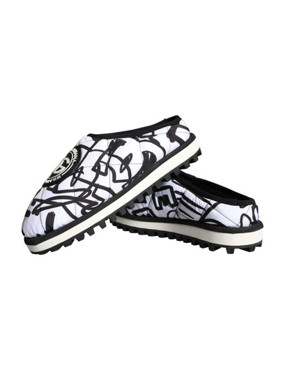 Dolce & Gabbana Black White Quilted Logo Sandals Slides Shoes Dolce & Gabbana