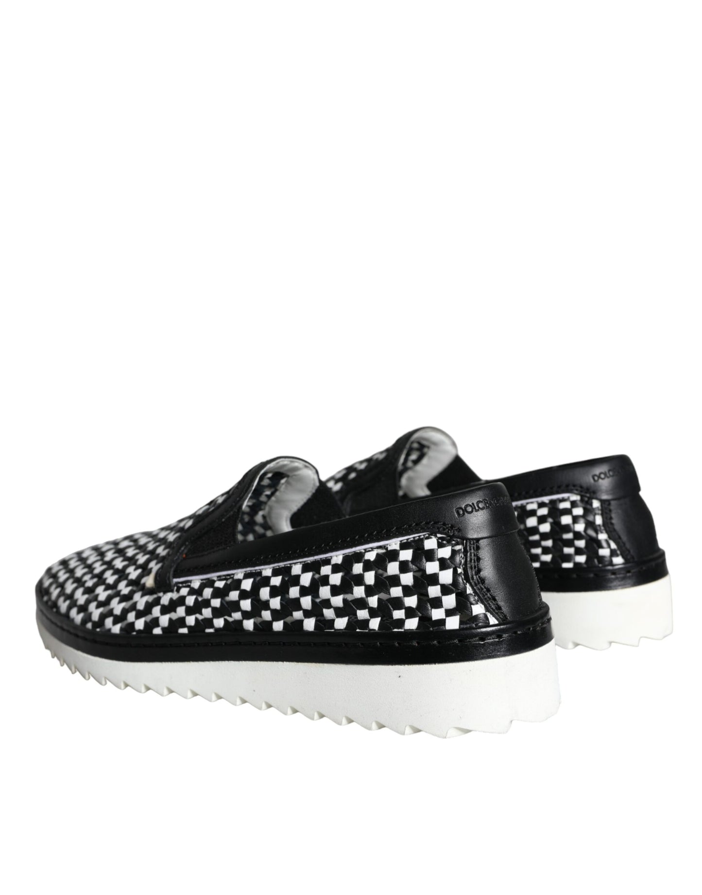 Dolce & Gabbana Black White Weaved Slip On Men Loafers Shoes Dolce & Gabbana