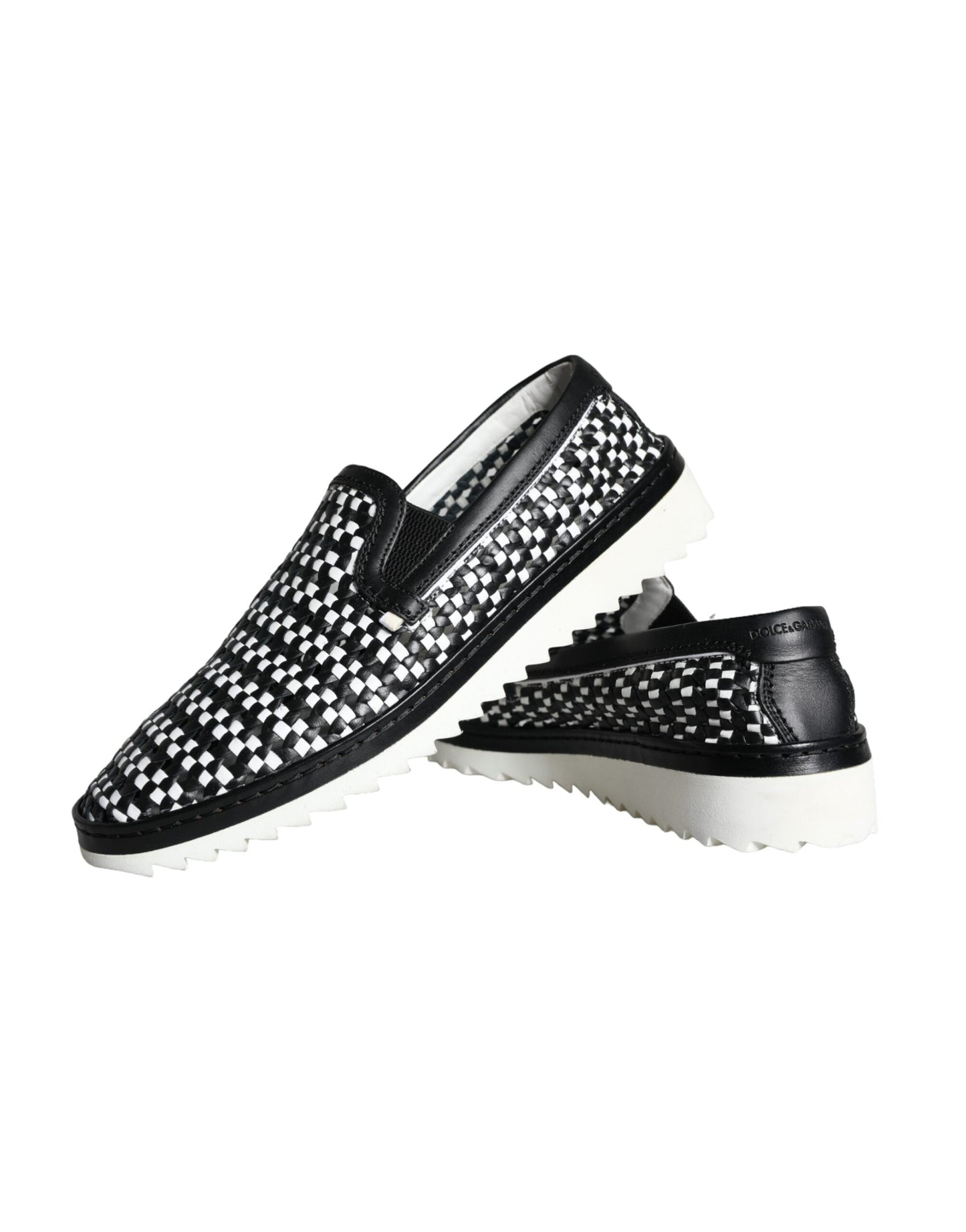 Dolce & Gabbana Black White Weaved Slip On Men Loafers Shoes Dolce & Gabbana