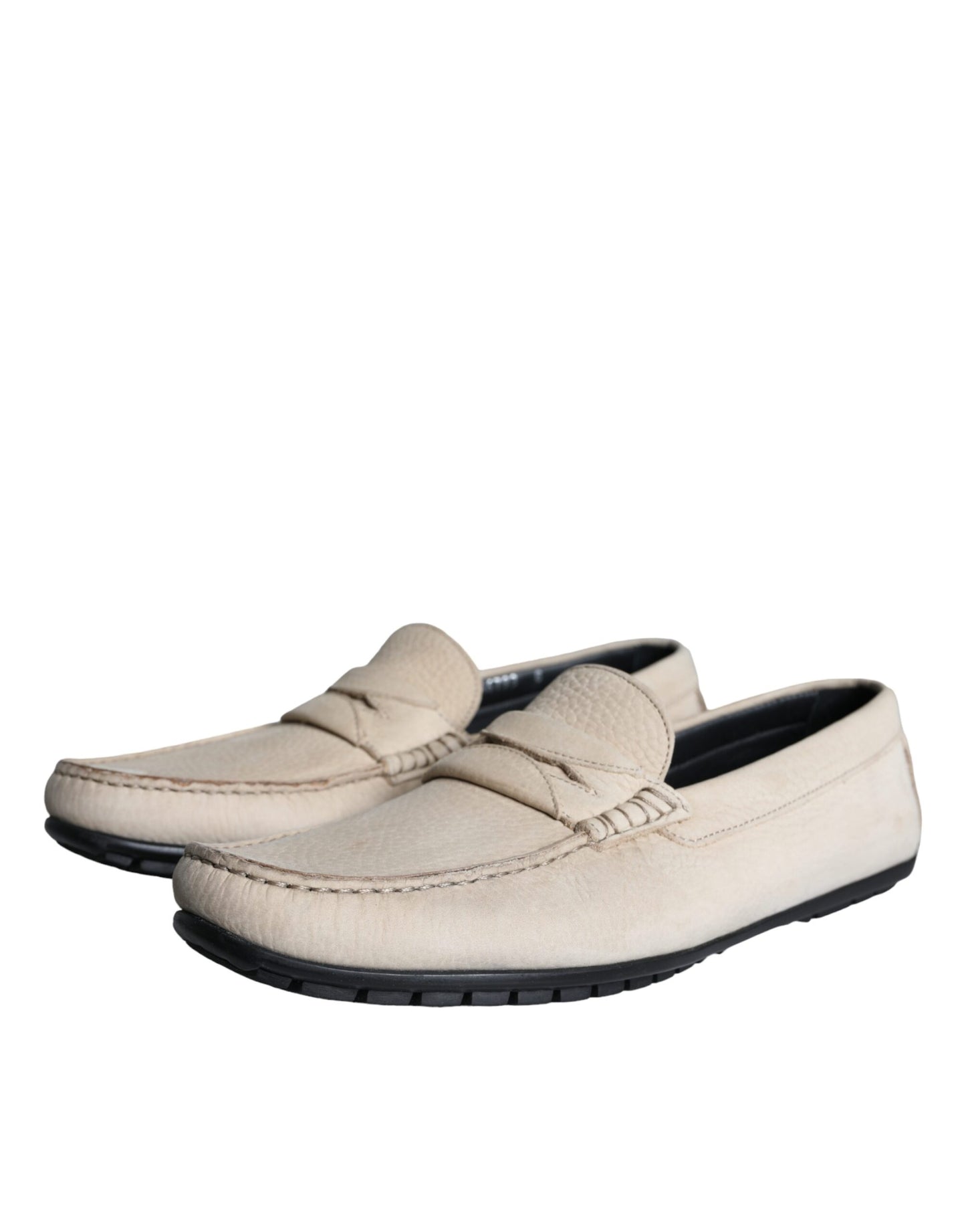 Dolce & Gabbana Beige Leather Slip Mocassin Loafers Men Shoes Dolce & Gabbana