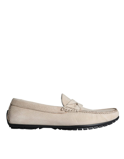 Dolce & Gabbana Beige Leather Slip Mocassin Loafers Men Shoes Dolce & Gabbana