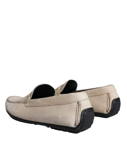 Dolce & Gabbana Beige Leather Slip Mocassin Loafers Men Shoes Dolce & Gabbana