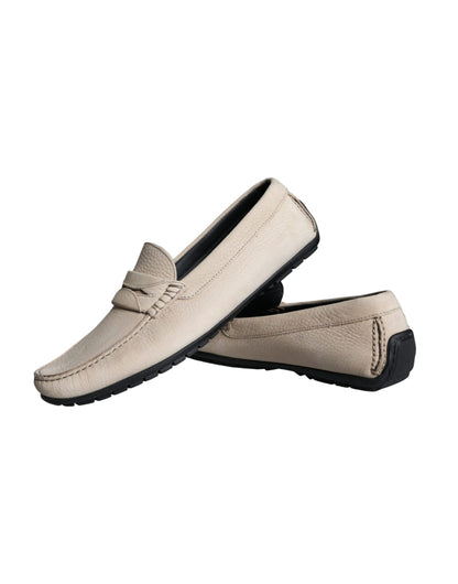 Dolce & Gabbana Beige Leather Slip Mocassin Loafers Men Shoes Dolce & Gabbana