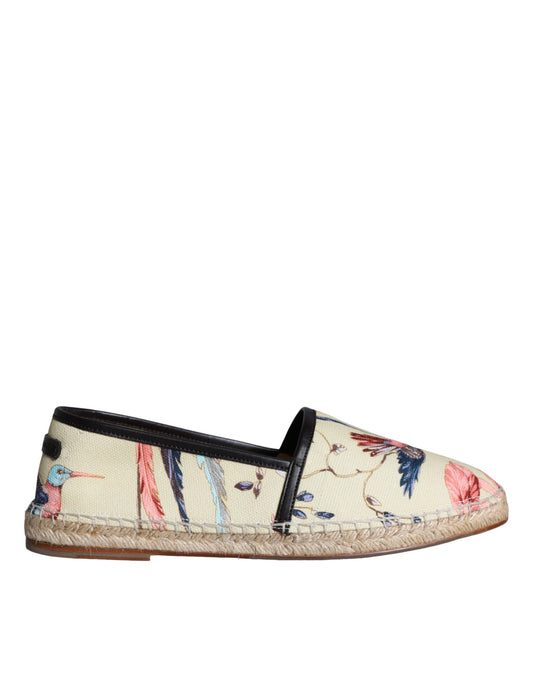 Dolce & Gabbana Beige Floral Canvas Espadrilles Slip On Shoes Dolce & Gabbana