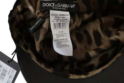 Dolce & Gabbana Black Leather Crystal Beads Gold Ribbon Fiddler Cap Dolce & Gabbana