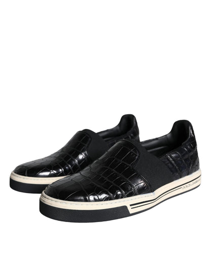 Dolce & Gabbana Black Leather Loafers Slippers Casual Shoes Dolce & Gabbana