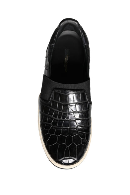 Dolce & Gabbana Black Leather Loafers Slippers Casual Shoes Dolce & Gabbana