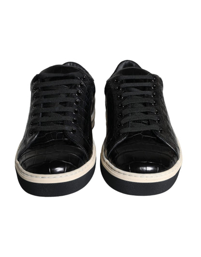 Dolce & Gabbana Black Leather Men Low Top Sneakers Shoes Dolce & Gabbana