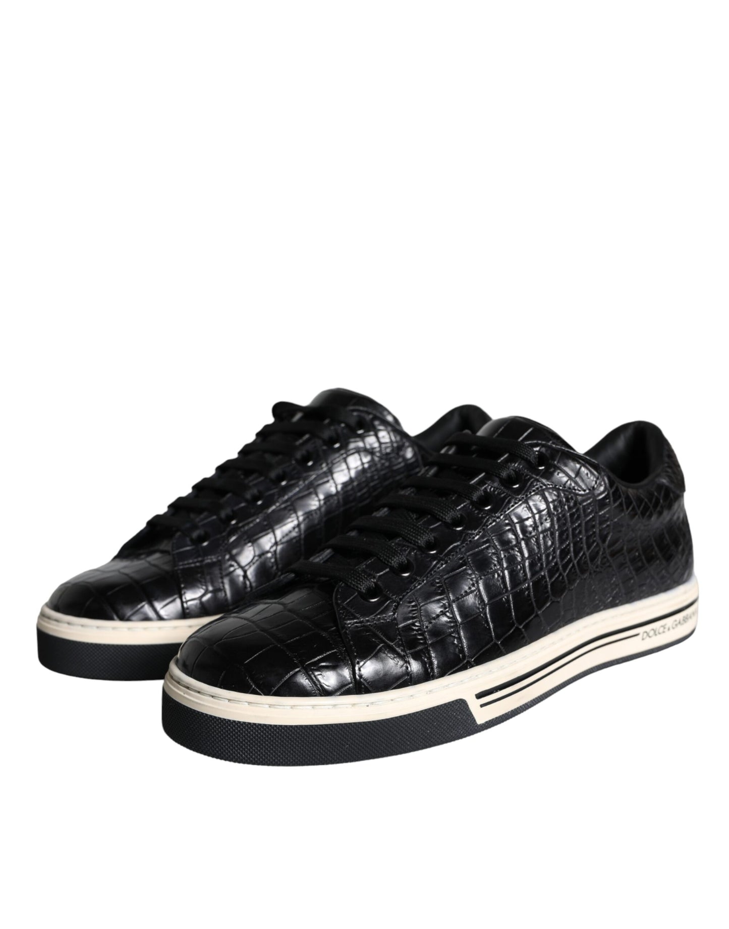 Dolce & Gabbana Black Leather Men Low Top Sneakers Shoes Dolce & Gabbana