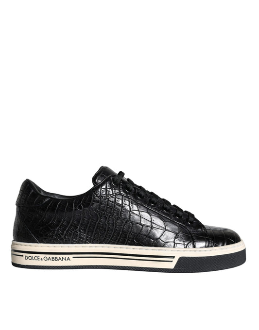 Dolce & Gabbana Black Leather Men Low Top Sneakers Shoes Dolce & Gabbana