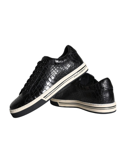 Dolce & Gabbana Black Leather Men Low Top Sneakers Shoes Dolce & Gabbana