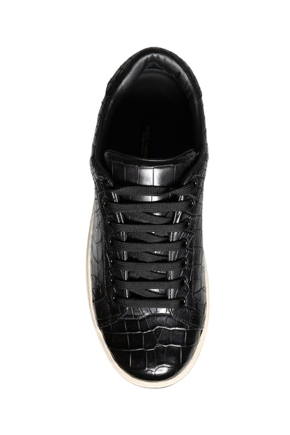 Dolce & Gabbana Black Leather Men Low Top Sneakers Shoes Dolce & Gabbana