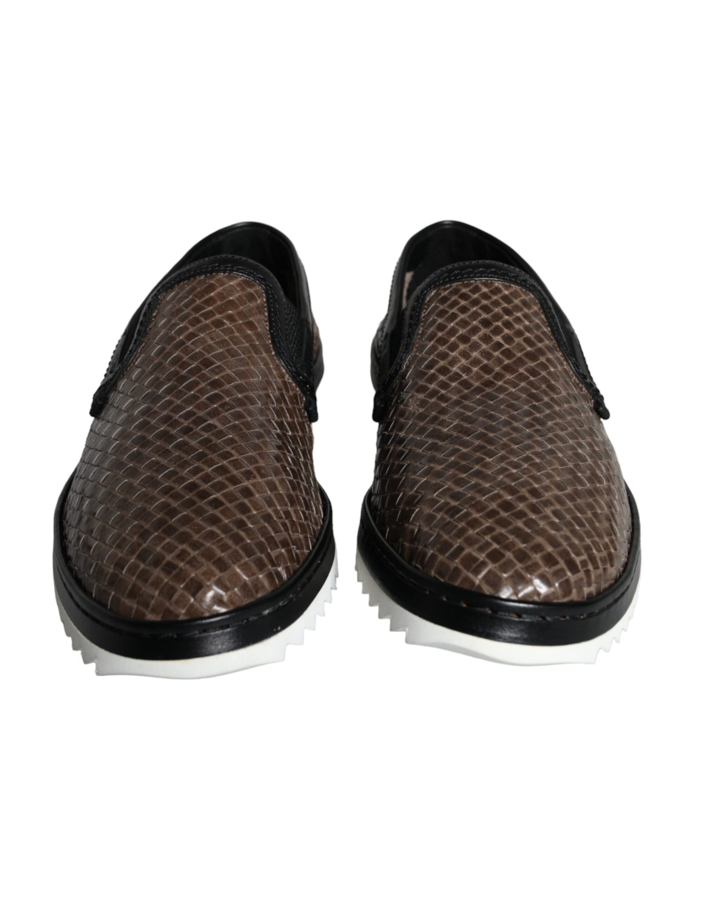 Dolce & Gabbana Brown Black Leather Weaved Men Loafers Shoes Dolce & Gabbana