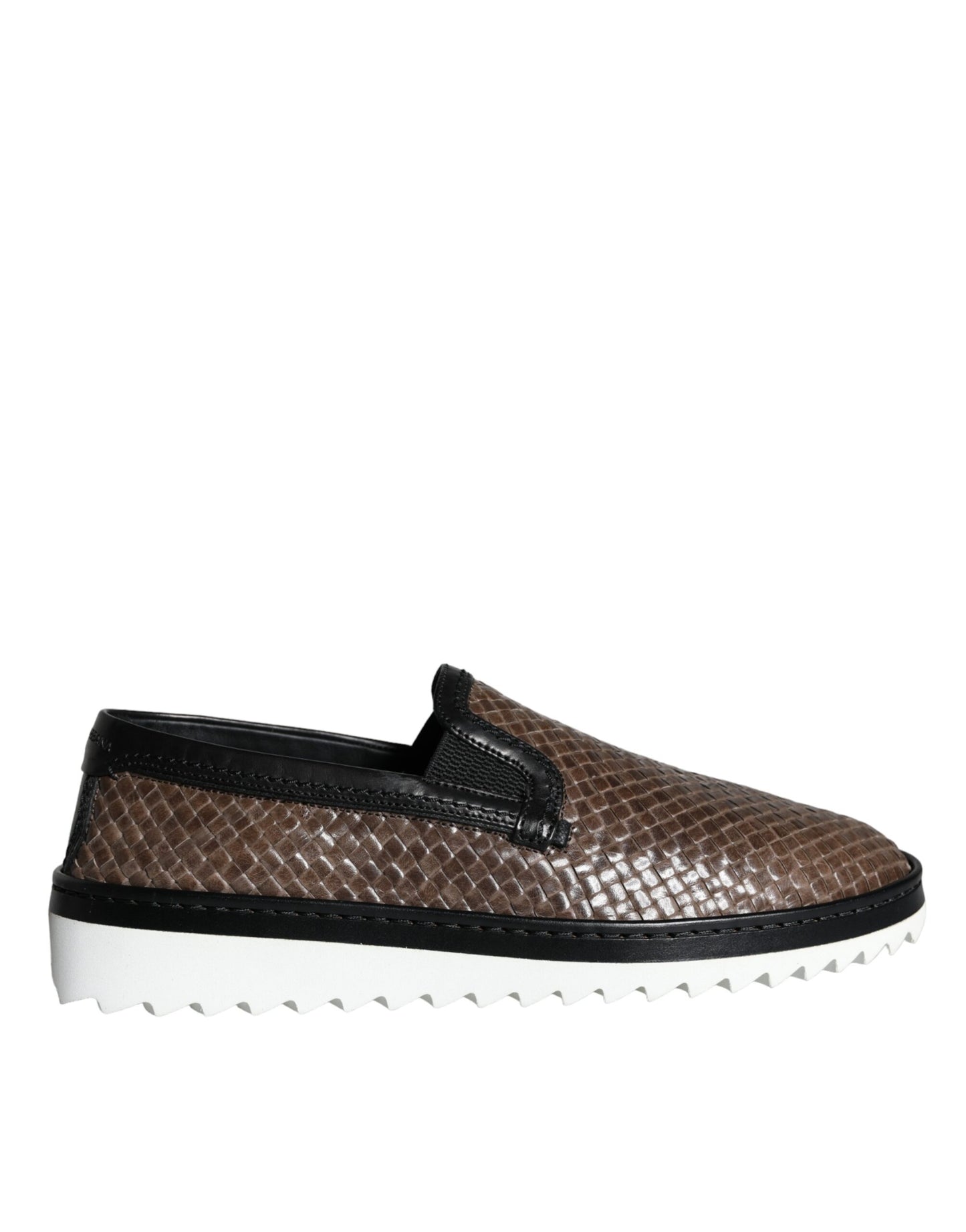 Dolce & Gabbana Brown Black Leather Weaved Men Loafers Shoes Dolce & Gabbana