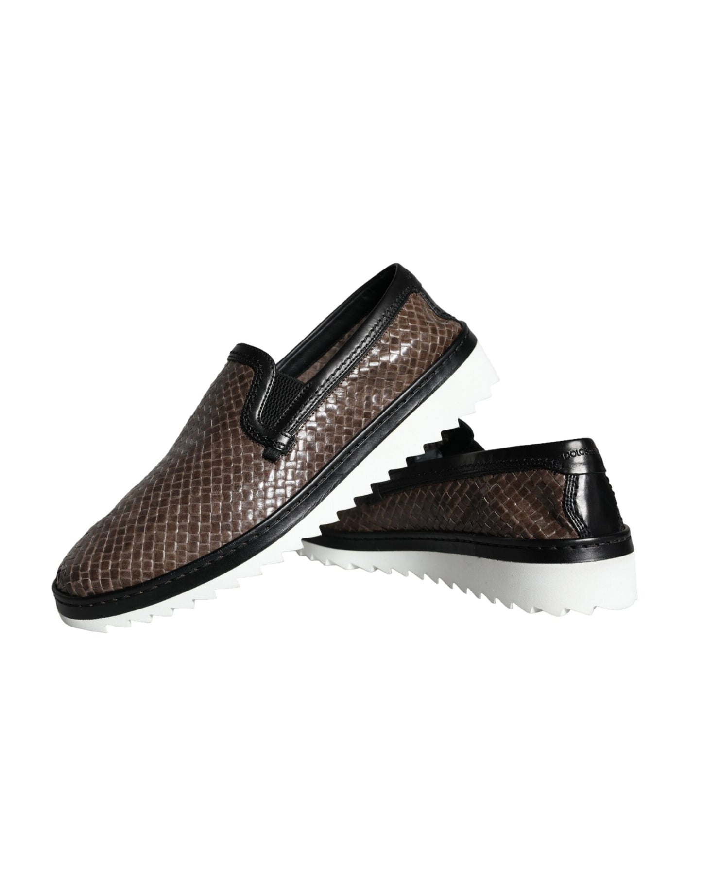 Dolce & Gabbana Brown Black Leather Weaved Men Loafers Shoes Dolce & Gabbana