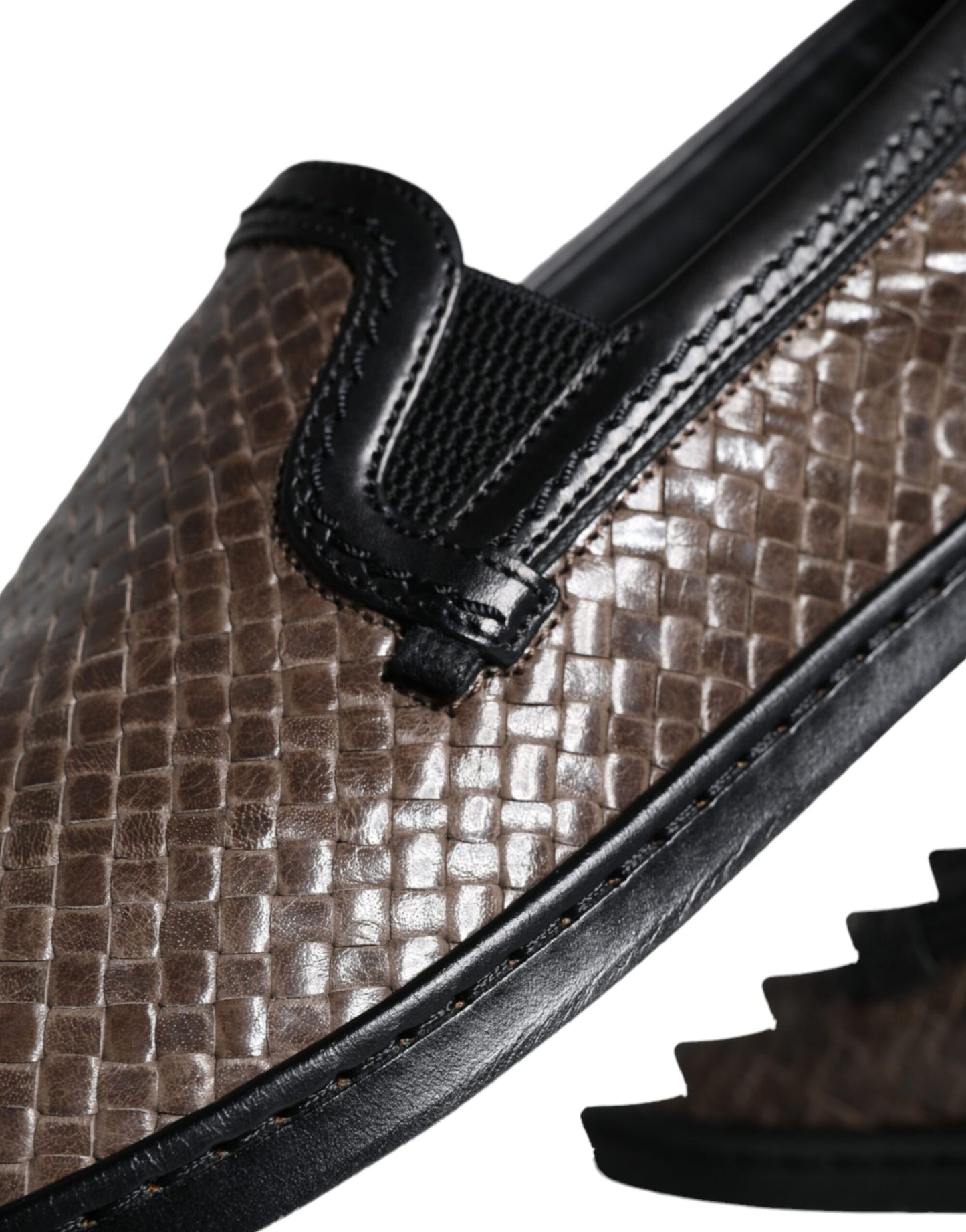 Dolce & Gabbana Brown Black Leather Weaved Men Loafers Shoes Dolce & Gabbana