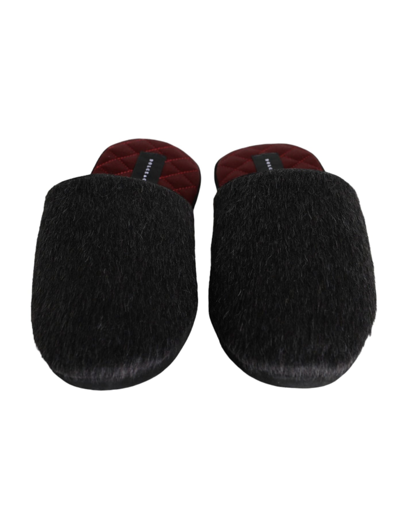 Dolce & Gabbana Black Faux Fur Slides Slippers Slip On Shoes Dolce & Gabbana