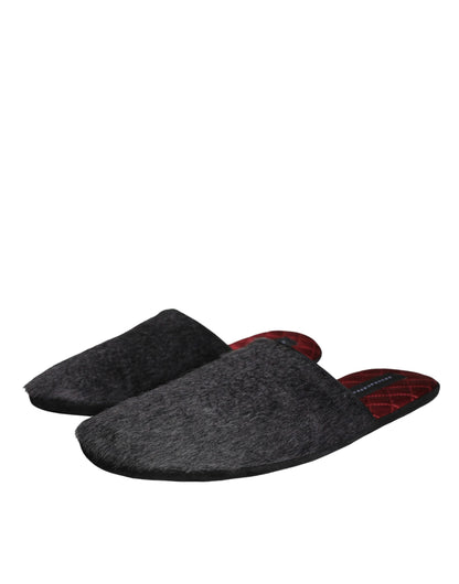 Dolce & Gabbana Black Faux Fur Slides Slippers Slip On Shoes Dolce & Gabbana