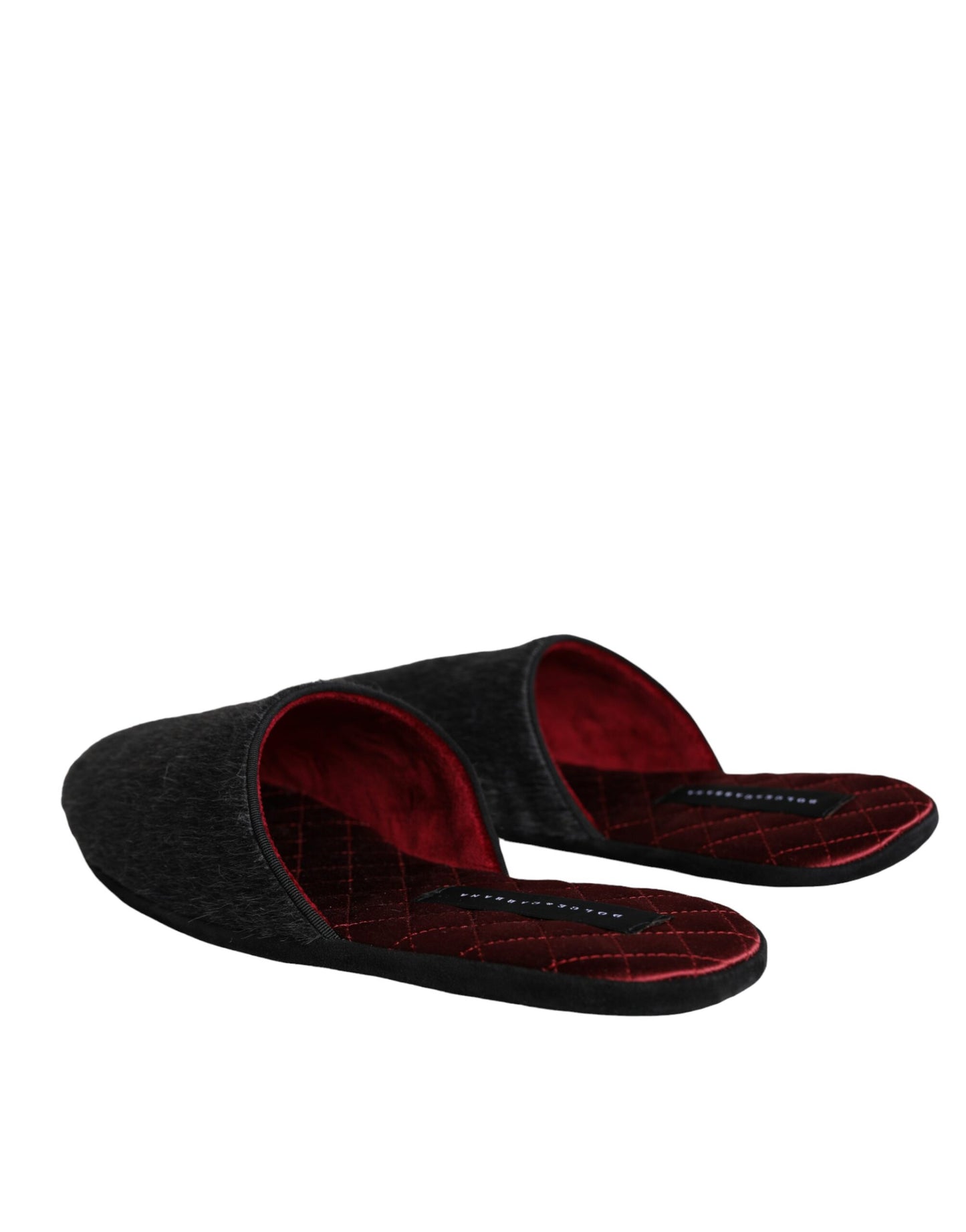 Dolce & Gabbana Black Faux Fur Slides Slippers Slip On Shoes Dolce & Gabbana